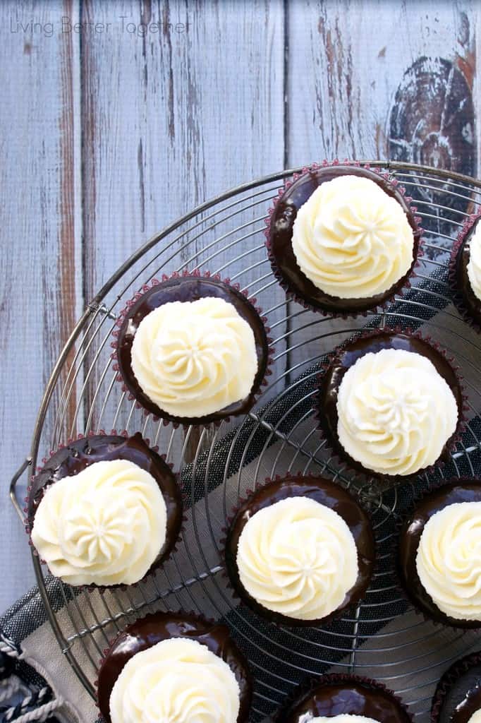 These Tuxedo Cupcakes bring together bold dark chocolate and sweet white chocolate for a dessert that's sure to please! 