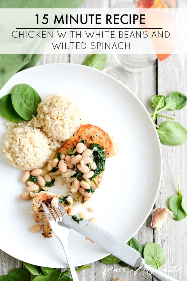CHICKEN WITH WHITE BEANS AND WILTED SPINACH