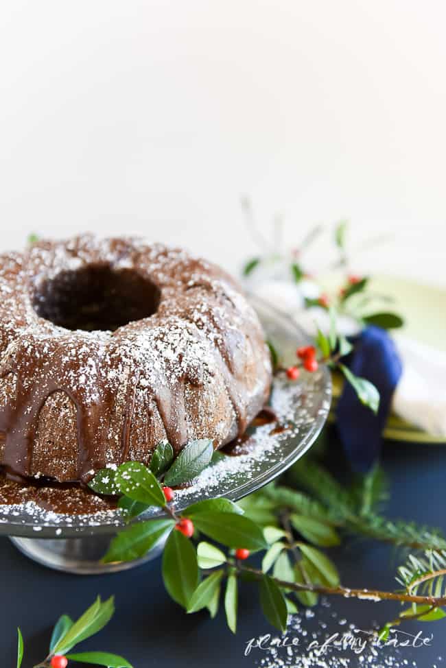 Chocolate Bundt Cake Recipe - This delicious chocolate cake is not too sweet, it's very chocolatey, and super soft and fluffy.  You can put the ingredients together in less than 10 minutes. No joke!  Bake it for 45 minutes and this incredible goodness is done! PIN IT NOW and bake it later!