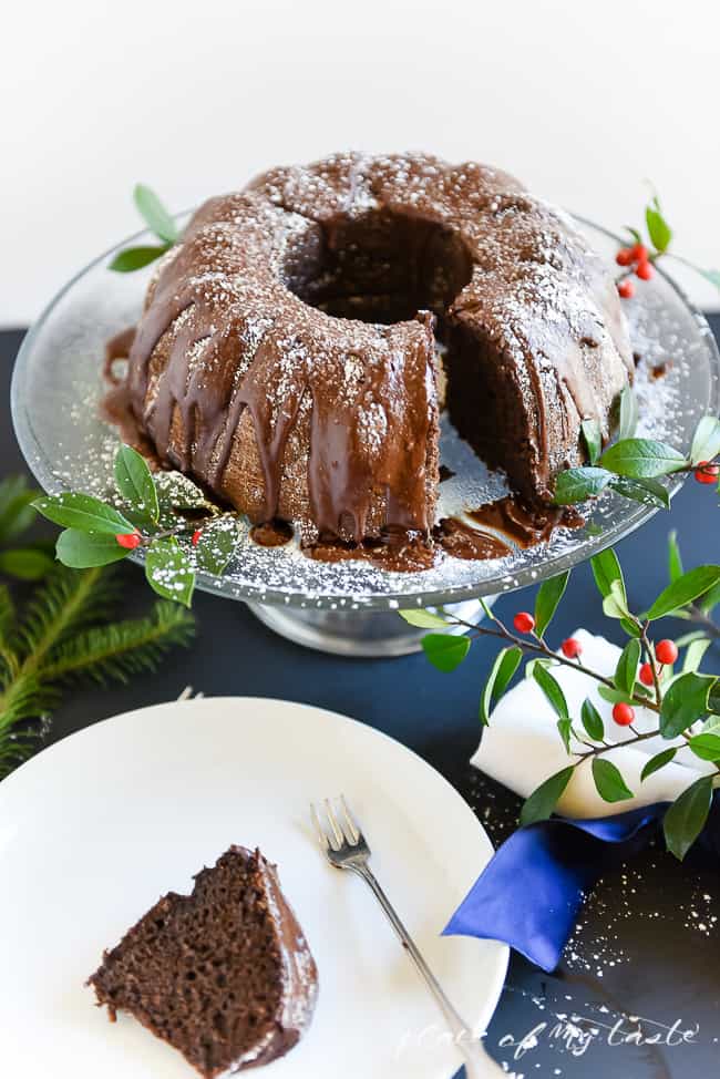 Chocolate Bundt Cake Recipe - This delicious chocolate cake is not too sweet, it's very chocolatey, and super soft and fluffy.  You can put the ingredients together in less than 10 minutes. No joke!  Bake it for 45 minutes and this incredible goodness is done! PIN IT NOW and bake it later!