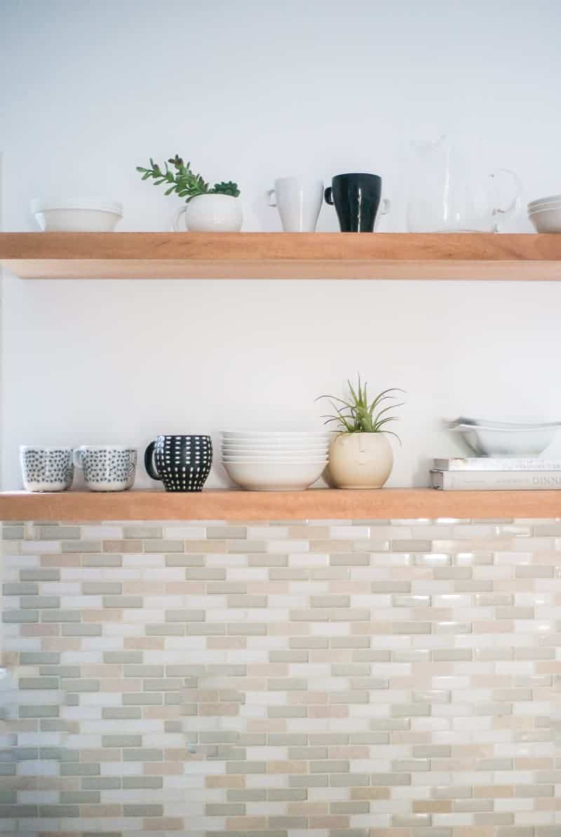 Learn How To Hang Open Kitchen Shelves, How To Hang Floating Shelves On Ceramic Tile