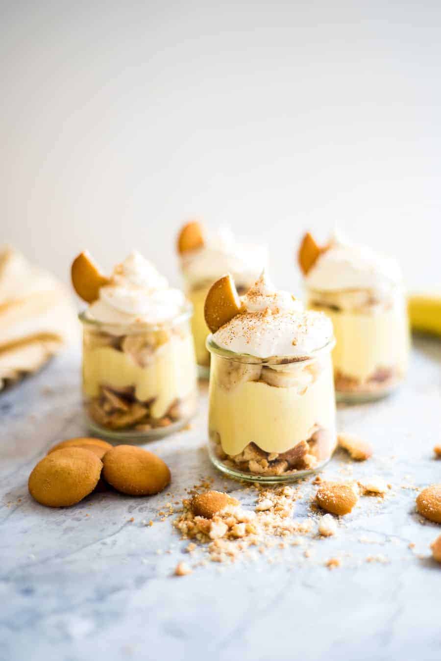 Little mini jars with banana cream pudding.