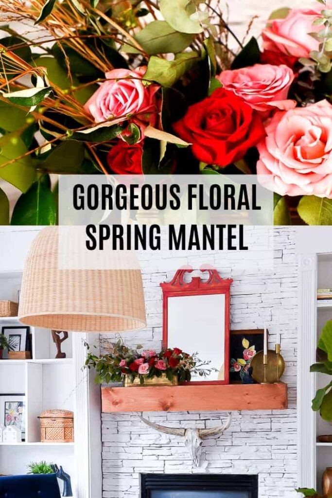 What a gorgeous Floral Spring Mantel. Grab some flowers and greens and decorate your mantel for Spring!