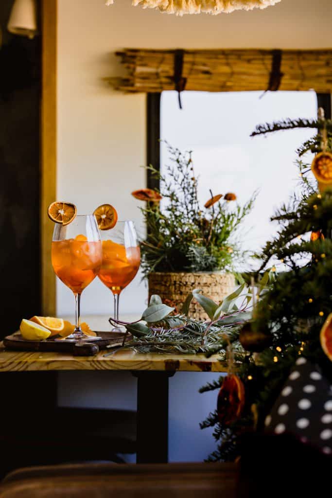 Bourbon Spritz served in tall wine glasses