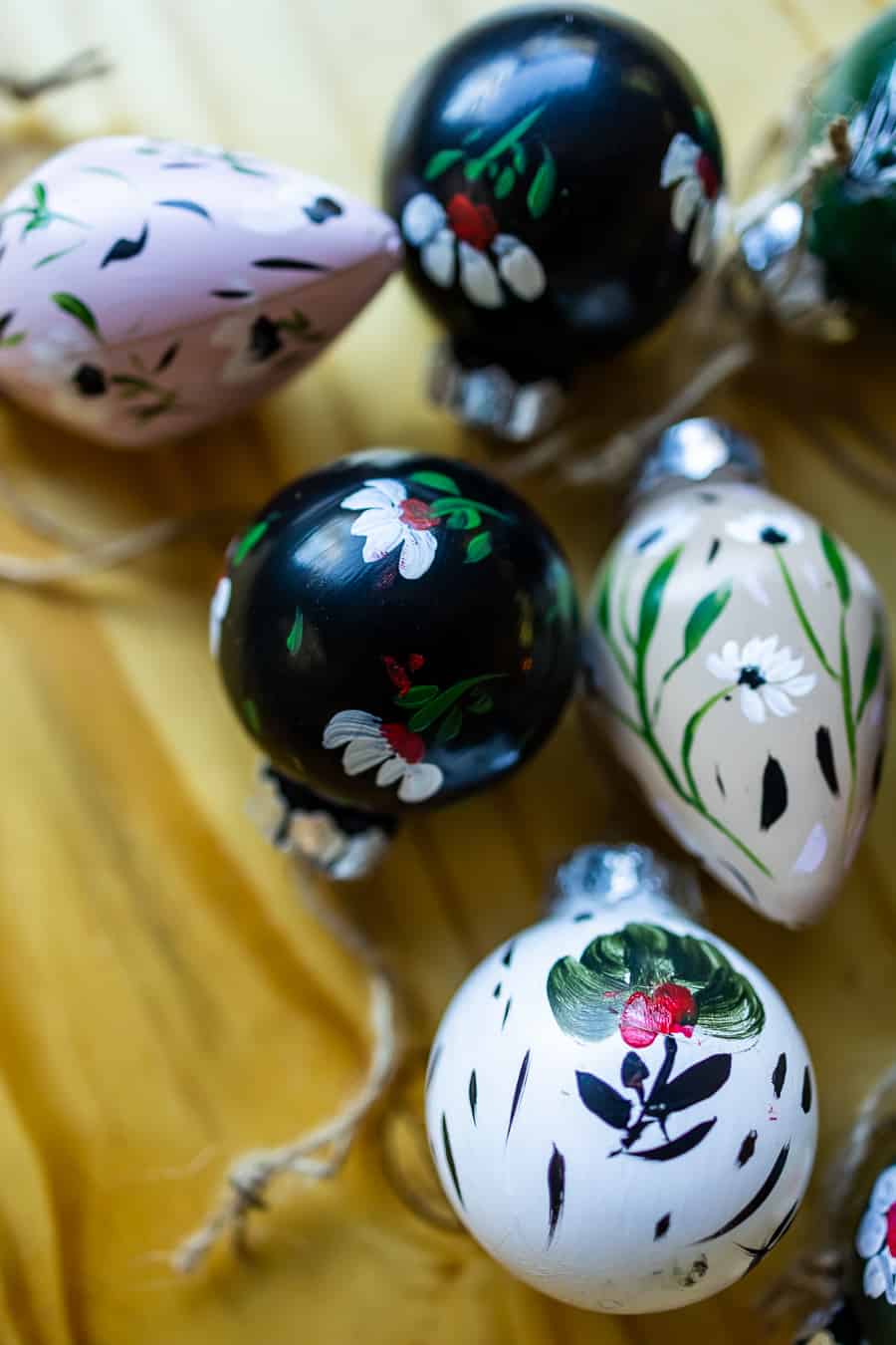 moody hand painted Christmas ornaments