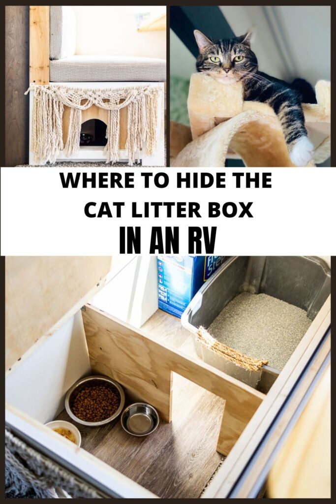 Cat litter box hidden in dinette bench in RV