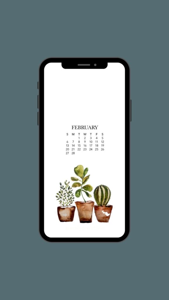 iPhone mockup, three watercolor painted plants in a pot